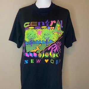 Vintage Central Park New York NYC Neon Fruit of the Loom Single Stitch T-Shirt L
